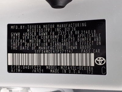 2026 Toyota Corolla SE CVT (Natl)