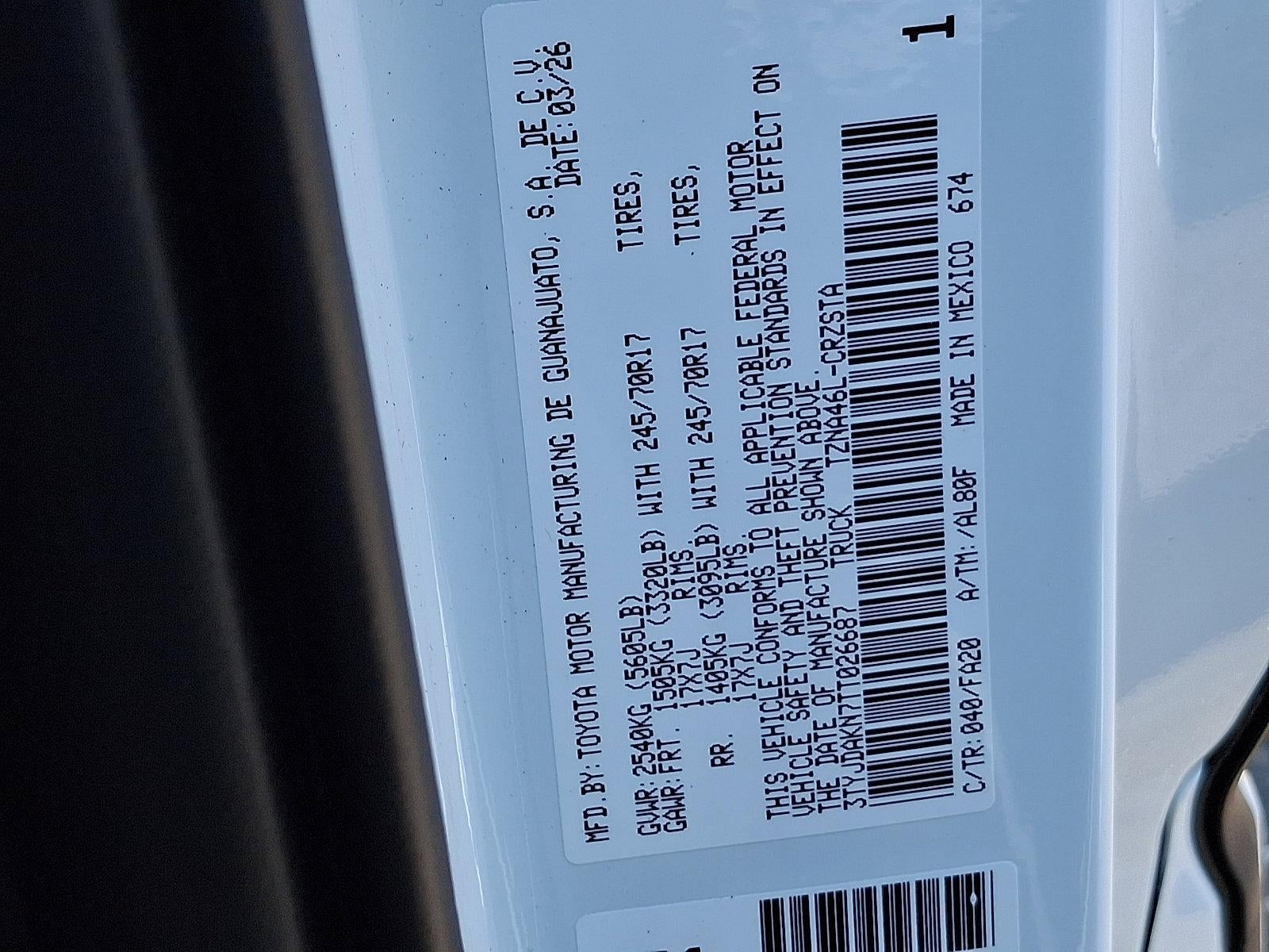 2026 Toyota Tacoma 4WD 4WD SR XtraCab 6' Bed AT (SE)