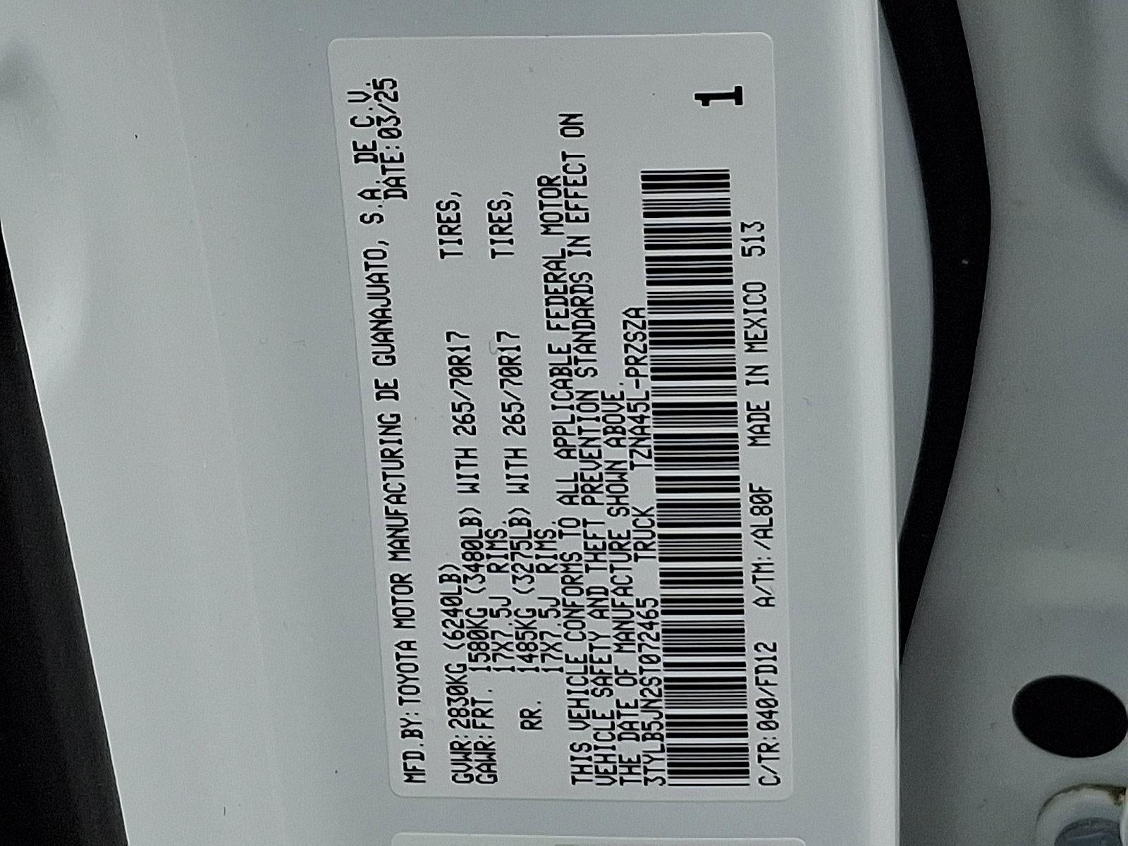 2025 Toyota Tacoma 4WD 4WD TRD Off Road Double Cab 5' Bed AT (Natl)