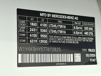 2026 Mercedes-Benz Sprinter Cargo Van 2500 Standard Roof I4 Diesel 144" RWD