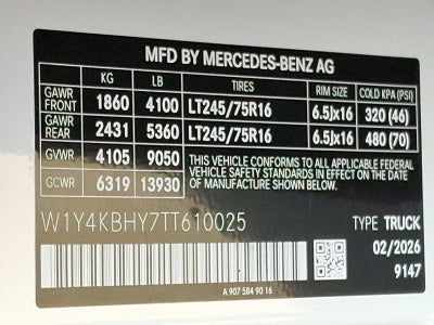 2026 Mercedes-Benz Sprinter Cargo Van 2500 Standard Roof I4 Diesel 144" RWD