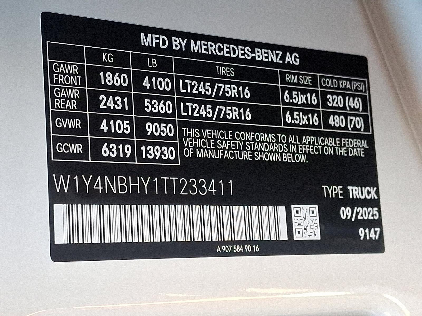 2026 Mercedes-Benz Sprinter Cargo Van 2500 Standard Roof I4 Diesel HO 144" RWD