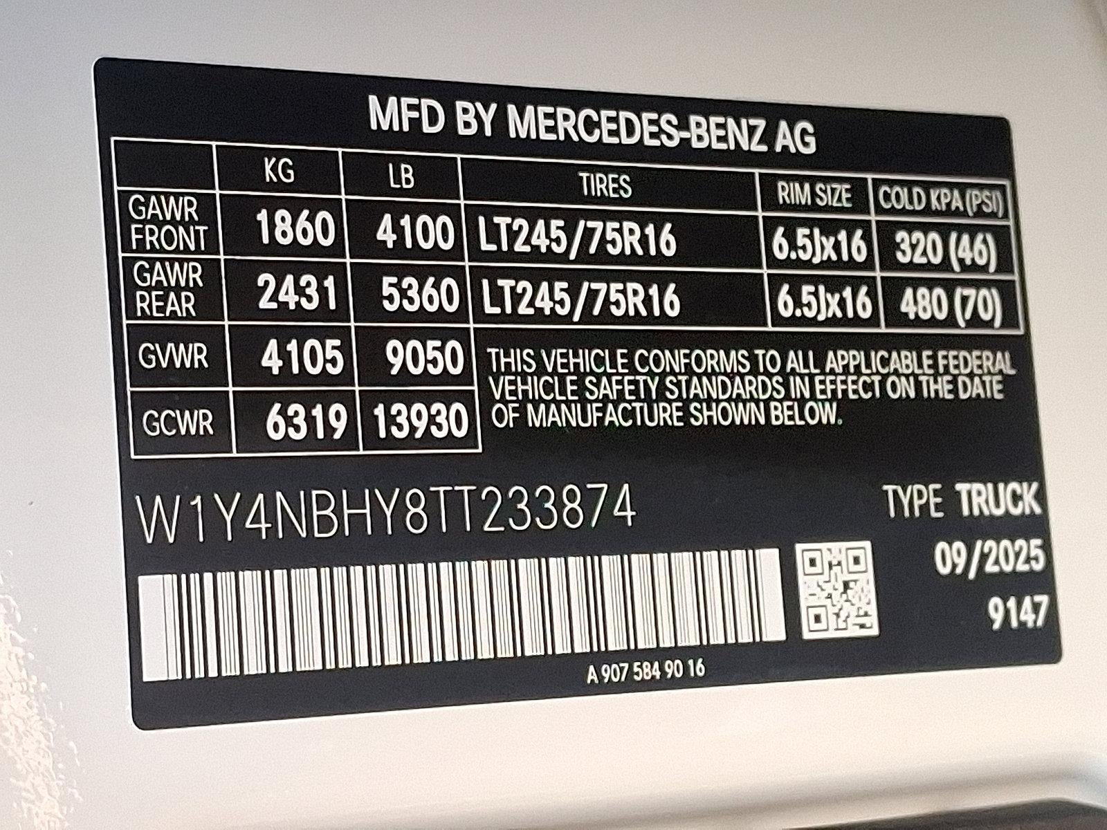 2026 Mercedes-Benz Sprinter Cargo Van 2500 Standard Roof I4 Diesel HO 144" RWD