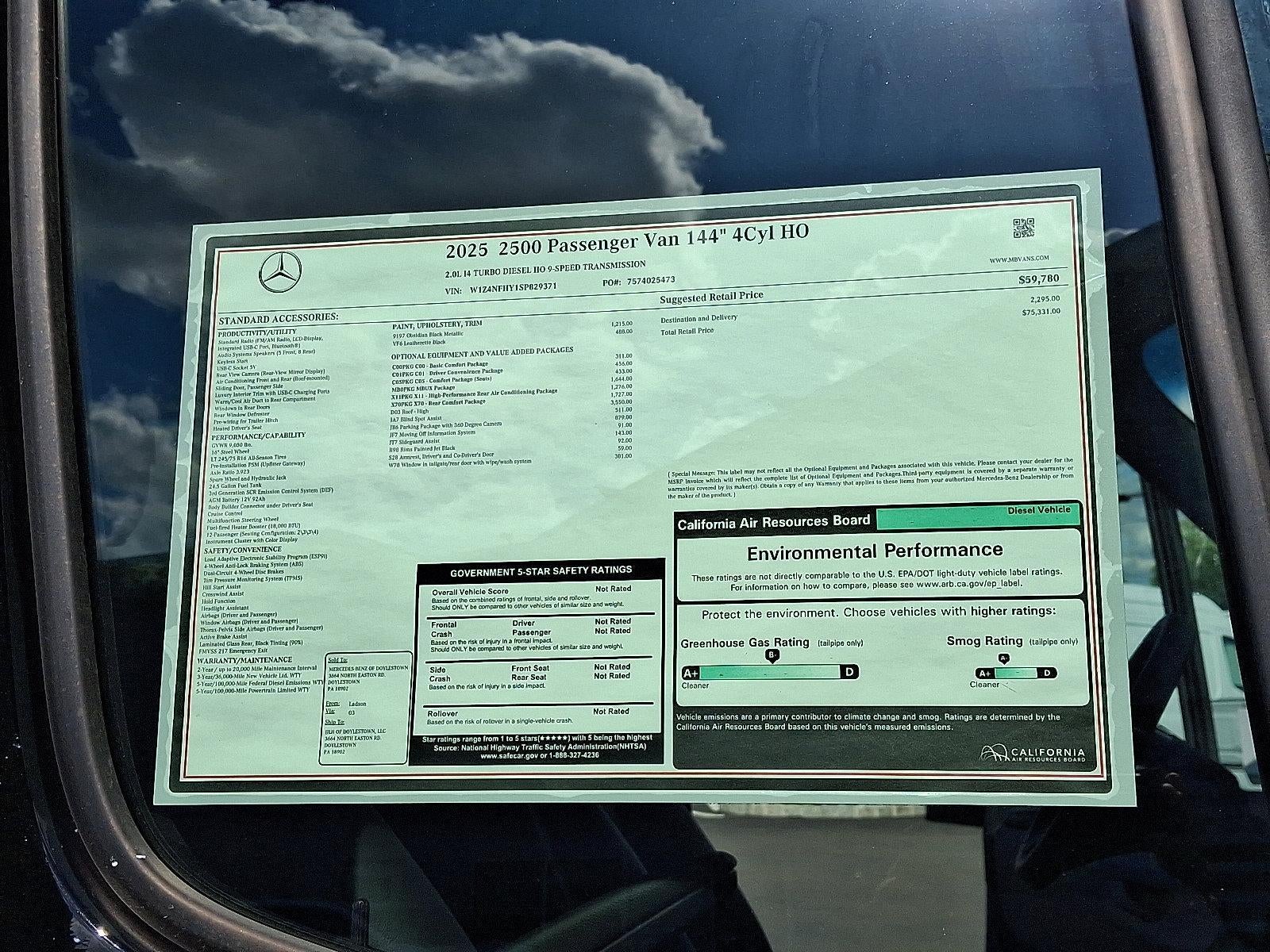 2025 Mercedes-Benz Sprinter Passenger Van 2500 Standard Roof I4 Diesel HO 144" RWD