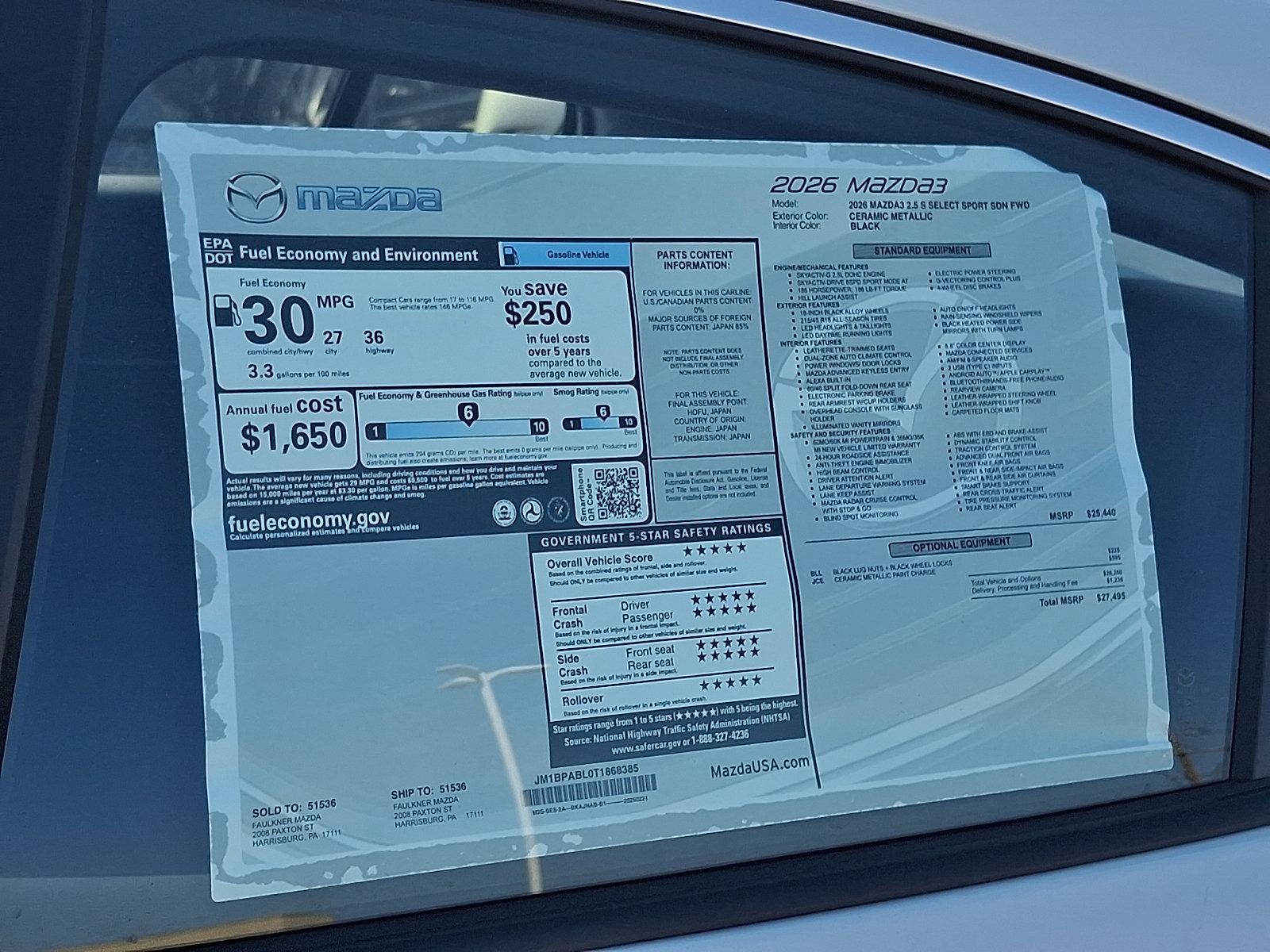 2026 Mazda Mazda3 Sedan 2.5 S Select Sport