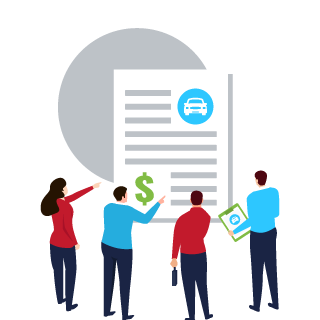 People reviewing a car document